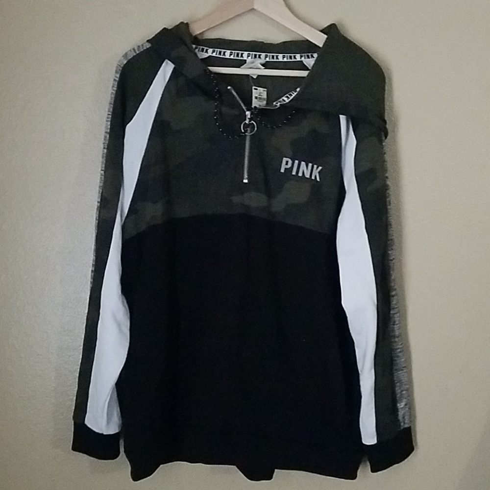 Pink camo oversized half zip hoodie